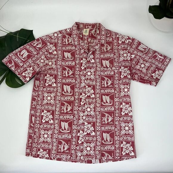 Vintage 1990's Royal Creations Hawaii Hawaiian Aloha Shirt Red/Ivory - Picture 1 of 6
